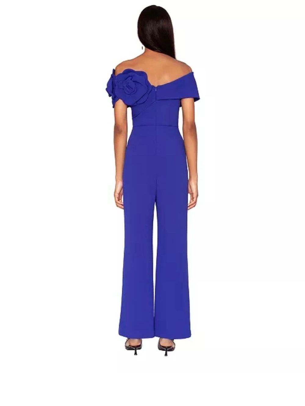 Off-Shoulder Wide Leg Jumpsuit with Floral Detail - Royal Blue - Picture 2 of 3